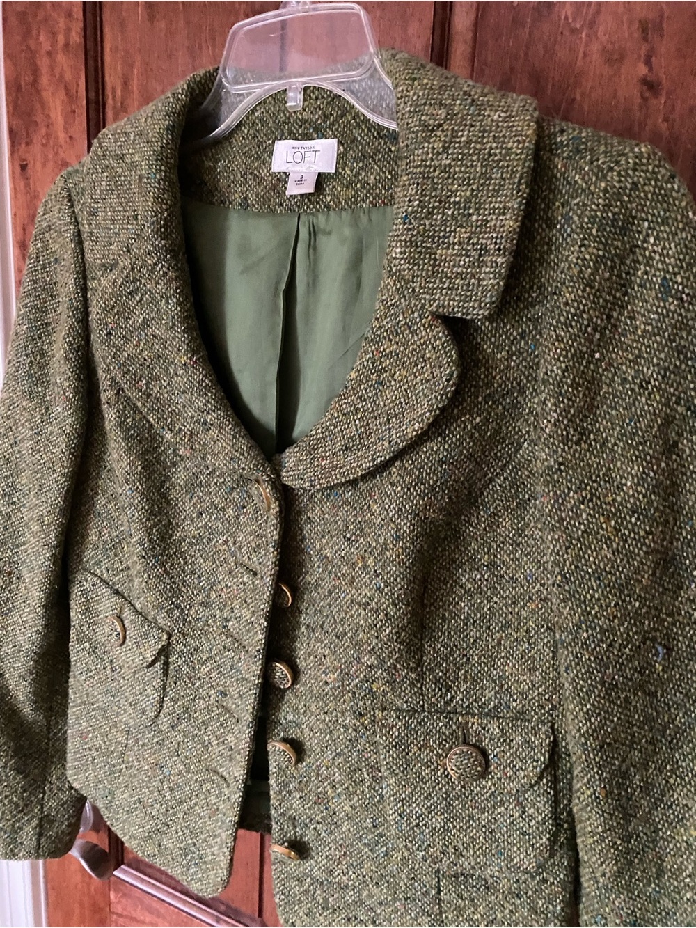 Ann Taylor LOFT Green Tweed Button-Front Blazer - Picture 7 of 8